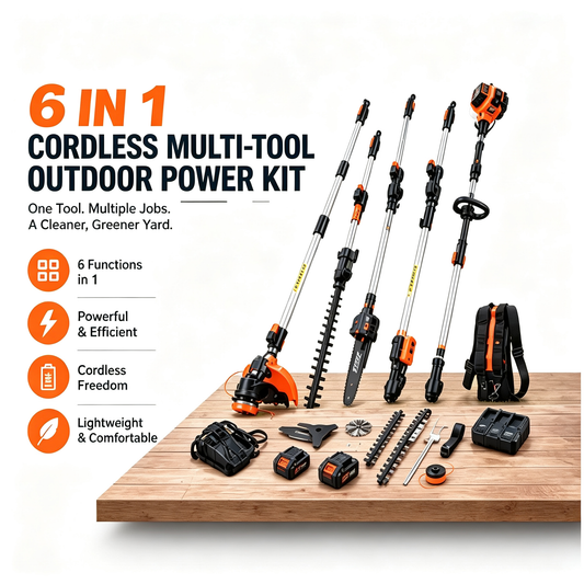 52CC 6-in-1 Gas Multi-Tool Kit with Hedge Trimmer, Brush Cutter, String Trimmer, Edger & Pole Saw