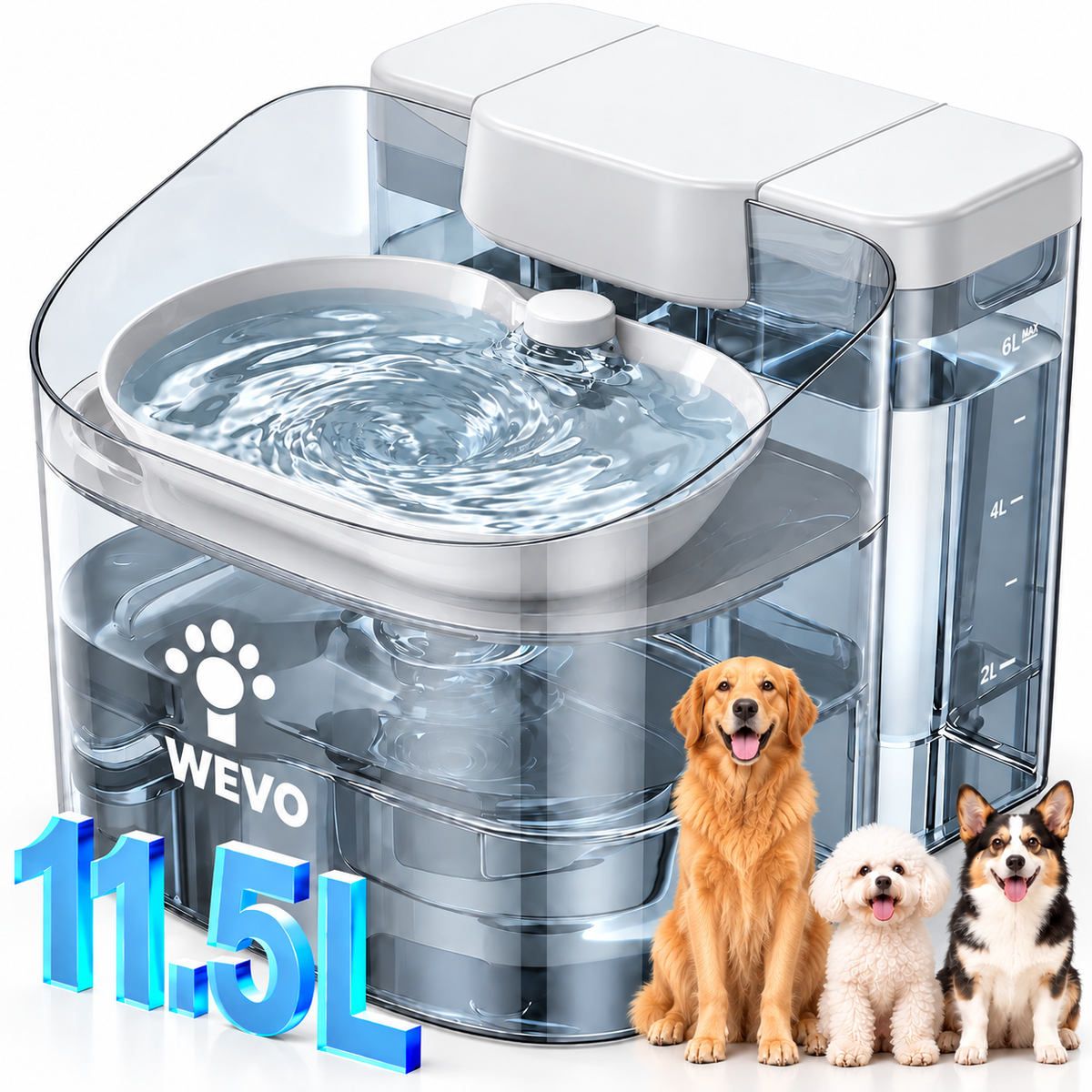11.5L Large Dog Water Fountain with Automatic Flow & Filtration